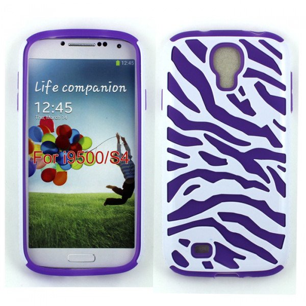 Wholesale Samsung Galaxy S4 Zebra Hybrid Case (White - Purple)